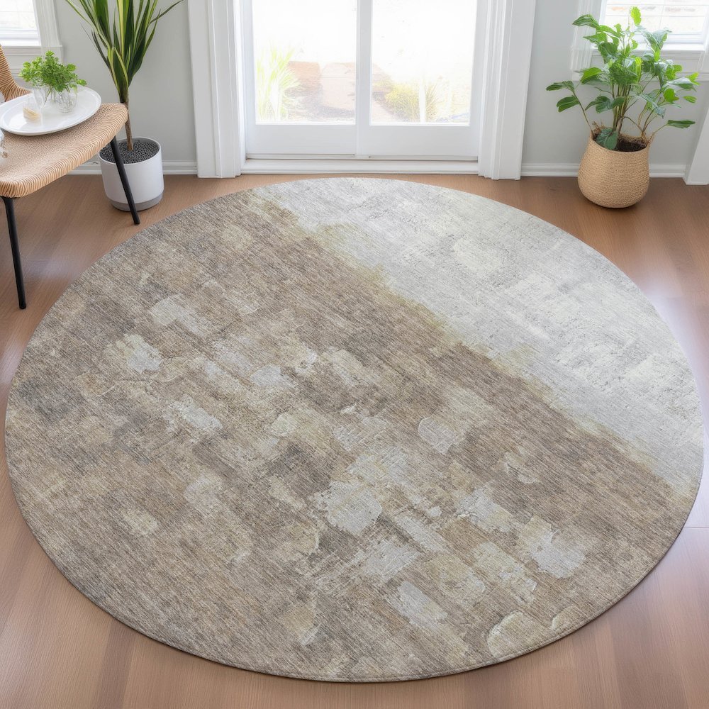 Machine Washable Indoor/Outdoor Chantille ACN2119 Taupe 8' x 8' Round Rug. Picture 5