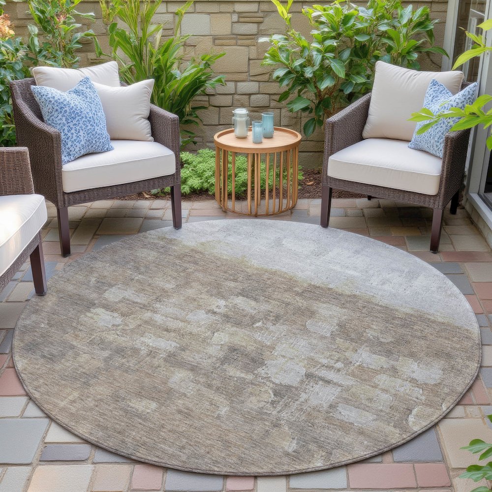 Machine Washable Indoor/Outdoor Chantille ACN2119 Taupe 8' x 8' Round Rug. Picture 6
