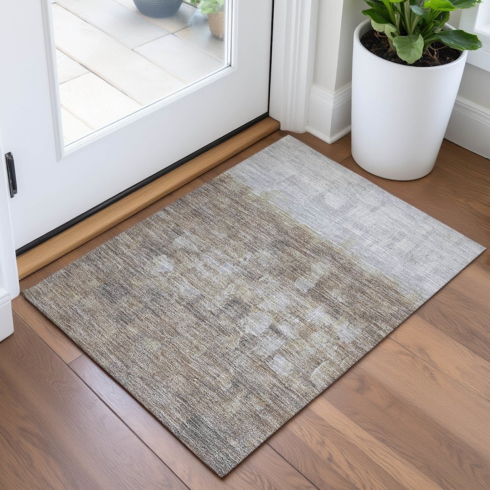 Machine Washable Indoor/Outdoor Chantille ACN2119 Taupe 1'8" x 2'6" Rug. Picture 5