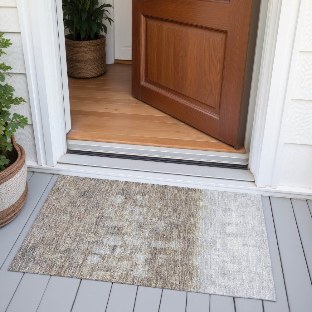 Machine Washable Indoor/Outdoor Chantille ACN2119 Taupe 1'8" x 2'6" Rug. Picture 6