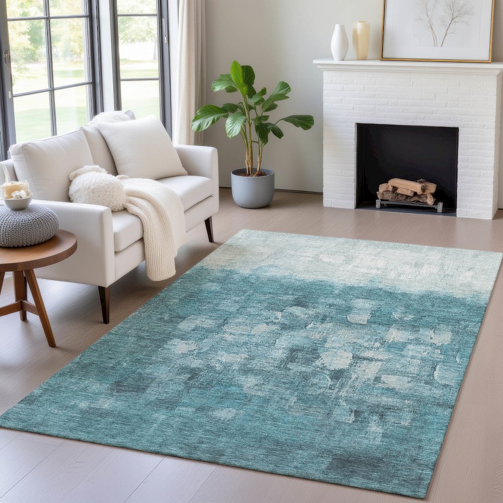 Machine Washable Indoor/Outdoor Chantille ACN2119 Teal 2'6" x 3'10" Rug. Picture 5
