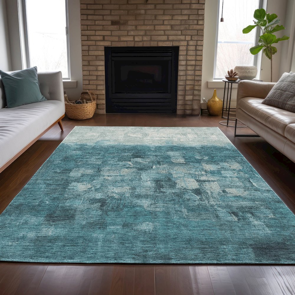 Machine Washable Indoor/Outdoor Chantille ACN2119 Teal 2'6" x 3'10" Rug. Picture 6