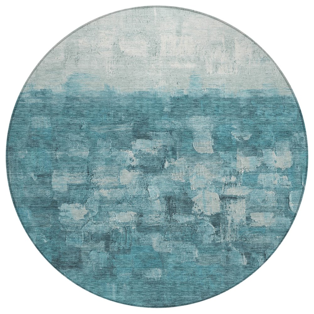 Machine Washable Indoor/Outdoor Chantille ACN2119 Teal 8' x 8' Round Rug. Picture 1