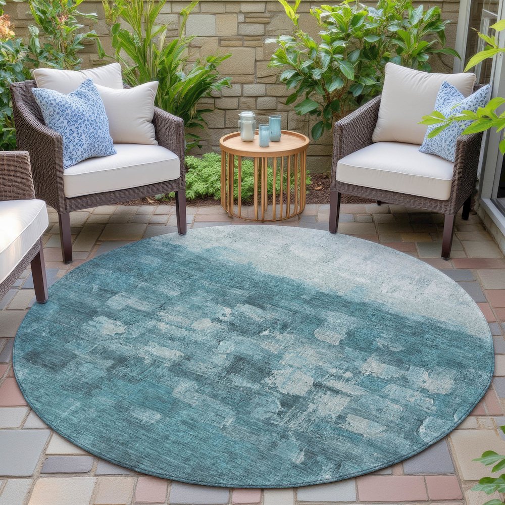 Machine Washable Indoor/Outdoor Chantille ACN2119 Teal 8' x 8' Round Rug. Picture 6