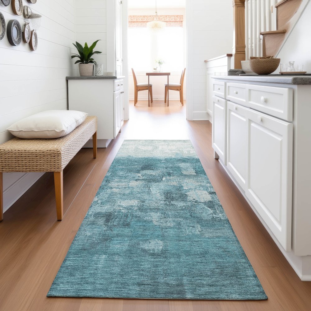 Machine Washable Indoor/Outdoor Chantille ACN2119 Teal 2'3" x 7'6" Runner Rug. Picture 5