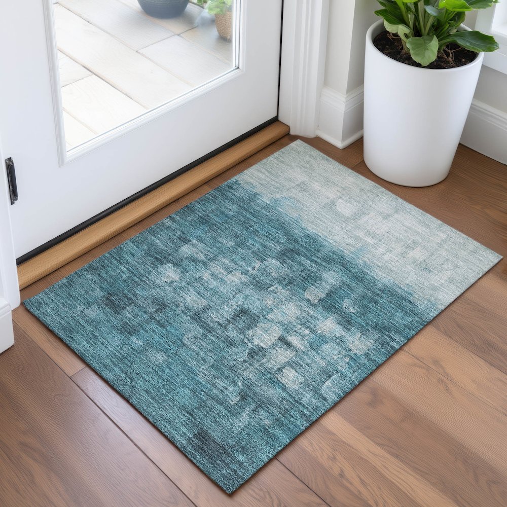 Machine Washable Indoor/Outdoor Chantille ACN2119 Teal 1'8" x 2'6" Rug. Picture 5