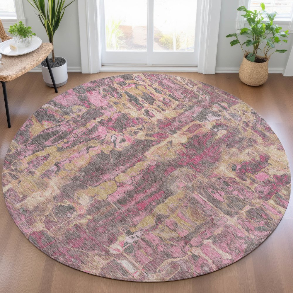 Machine Washable Indoor/Outdoor Chantille ACN2120 Blush 8' x 8' Round Rug. Picture 5
