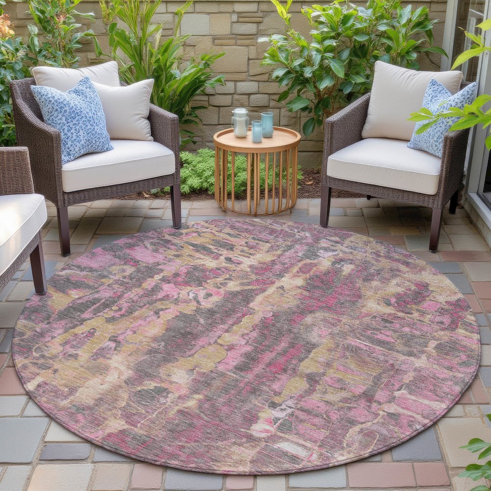 Machine Washable Indoor/Outdoor Chantille ACN2120 Blush 8' x 8' Round Rug. Picture 6