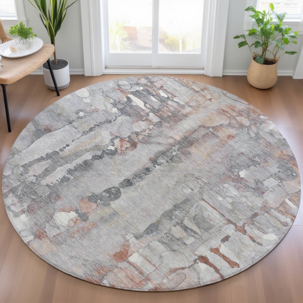 Machine Washable Indoor/Outdoor Chantille ACN2120 Copper 8' x 8' Round Rug. Picture 5