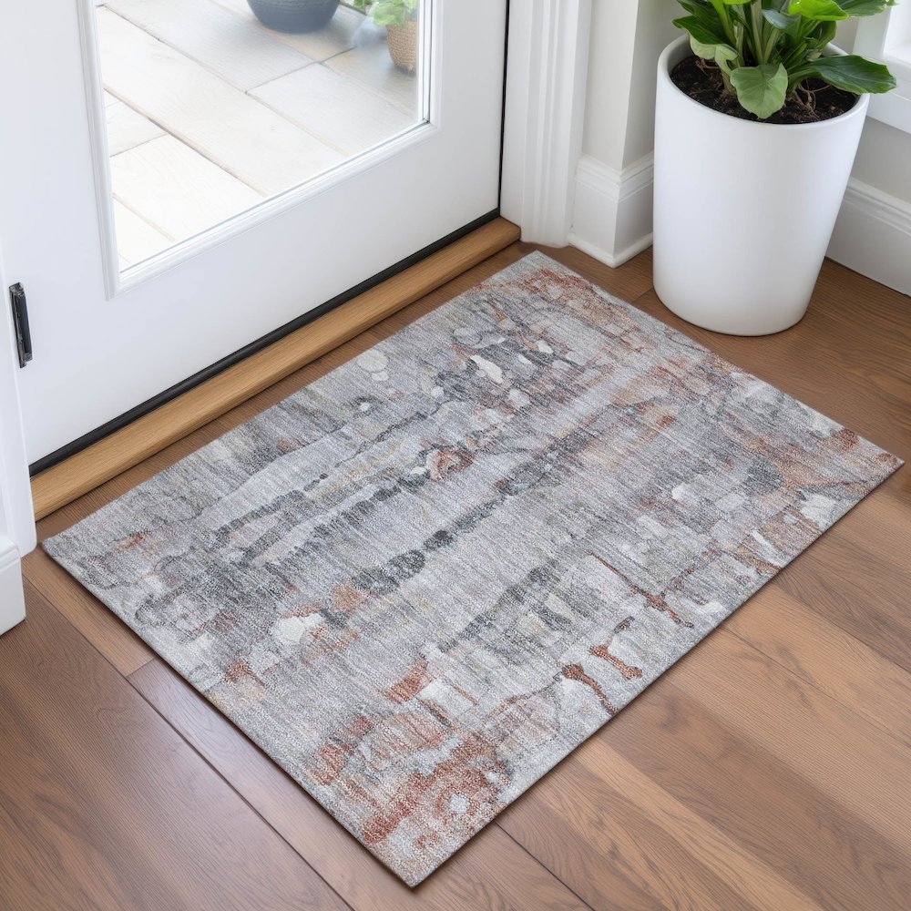 Machine Washable Indoor/Outdoor Chantille ACN2120 Copper 1'8" x 2'6" Rug. Picture 5