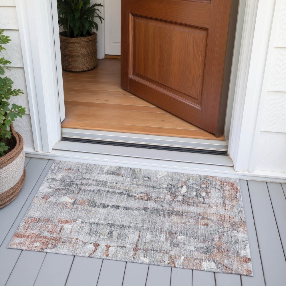 Machine Washable Indoor/Outdoor Chantille ACN2120 Copper 1'8" x 2'6" Rug. Picture 6