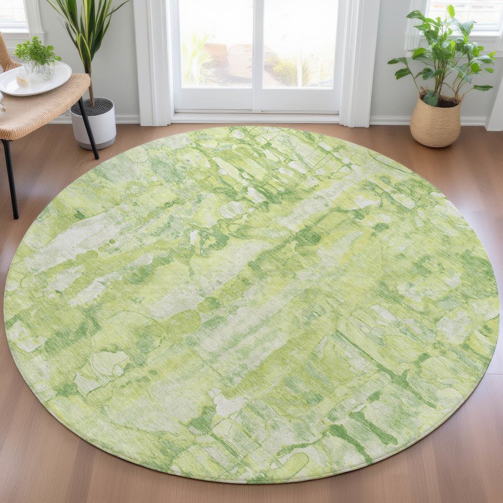 Machine Washable Indoor/Outdoor Chantille ACN2120 Lime 8' x 8' Round Rug. Picture 5