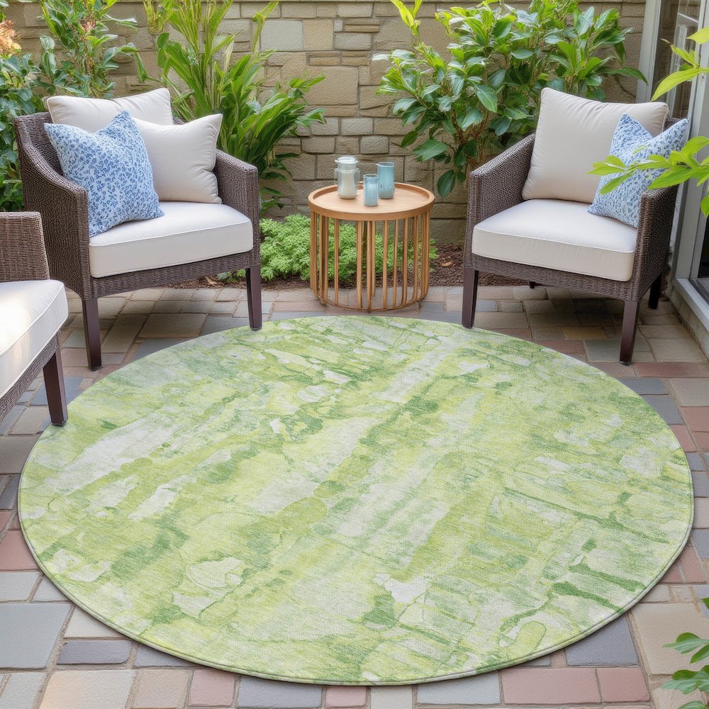 Machine Washable Indoor/Outdoor Chantille ACN2120 Lime 8' x 8' Round Rug. Picture 6