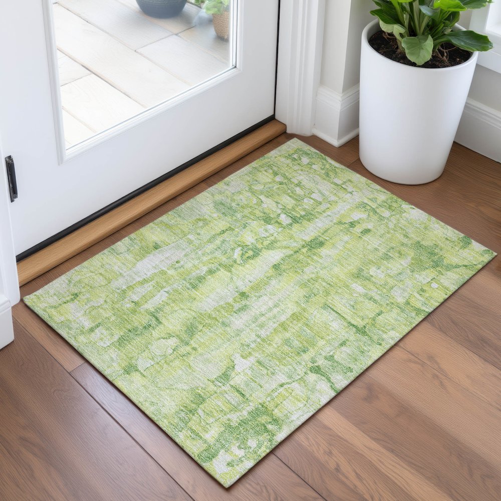 Machine Washable Indoor/Outdoor Chantille ACN2120 Lime 1'8" x 2'6" Rug. Picture 5
