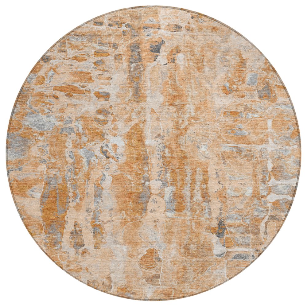 Machine Washable Indoor/Outdoor Chantille ACN2120 Orange 8' x 8' Round Rug. Picture 1