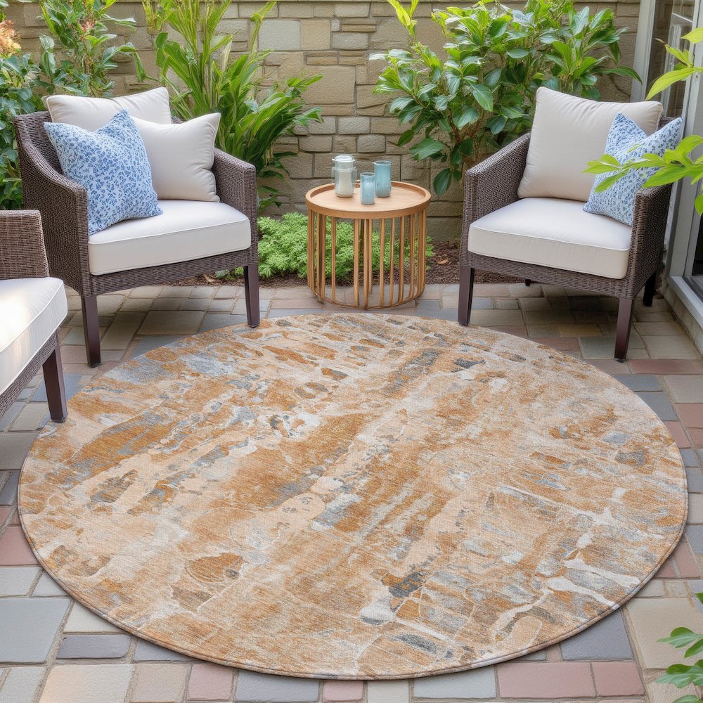 Machine Washable Indoor/Outdoor Chantille ACN2120 Orange 8' x 8' Round Rug. Picture 6