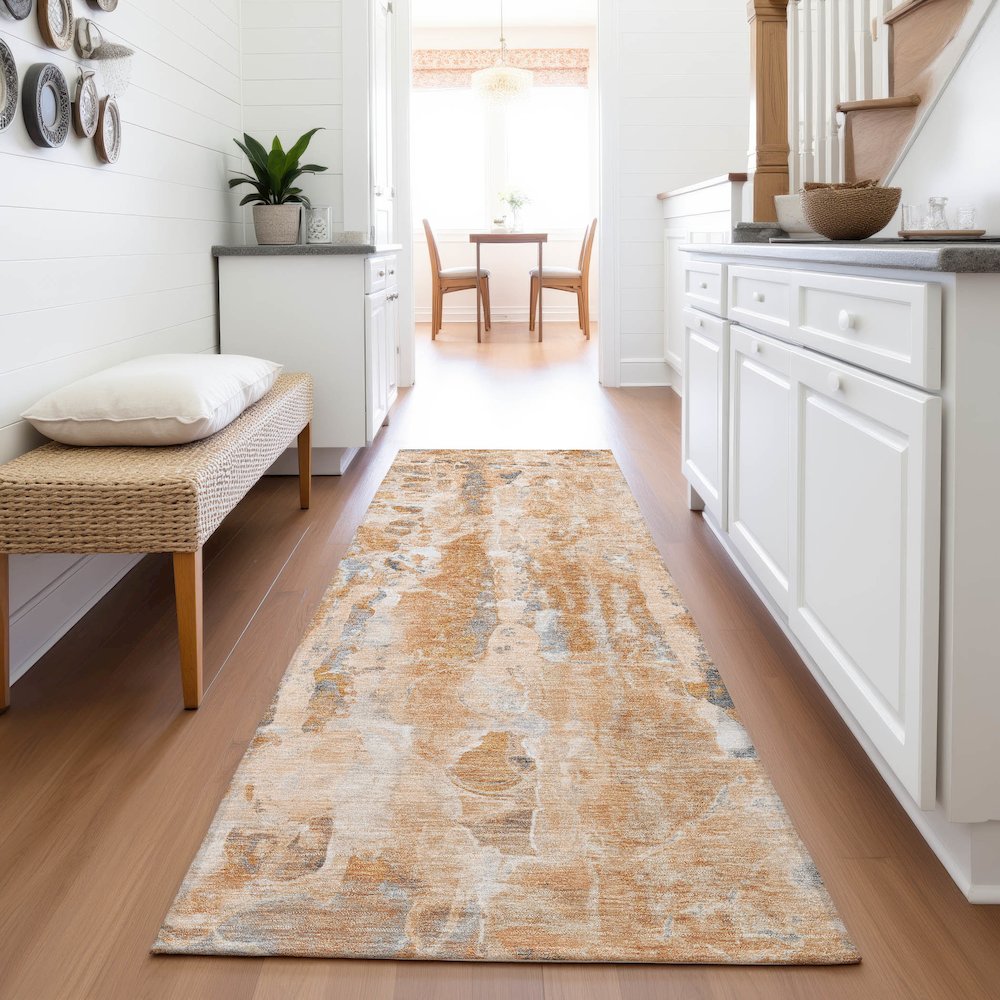 Machine Washable Indoor/Outdoor Chantille ACN2120 Orange 2'3" x 7'6" Runner Rug. Picture 5