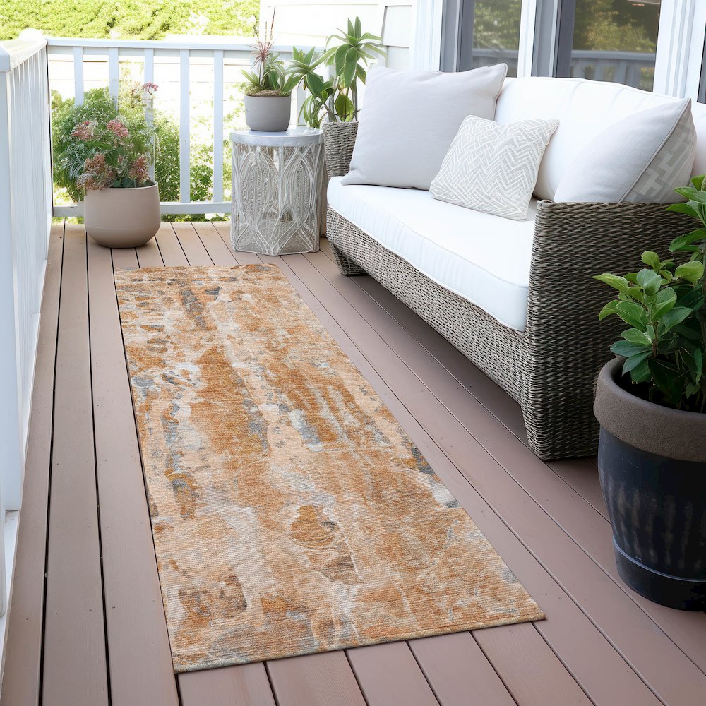 Machine Washable Indoor/Outdoor Chantille ACN2120 Orange 2'3" x 7'6" Runner Rug. Picture 6