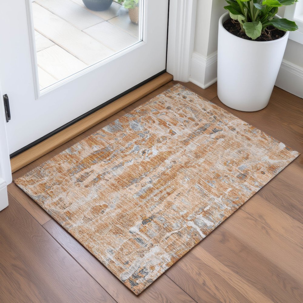Machine Washable Indoor/Outdoor Chantille ACN2120 Orange 1'8" x 2'6" Rug. Picture 5