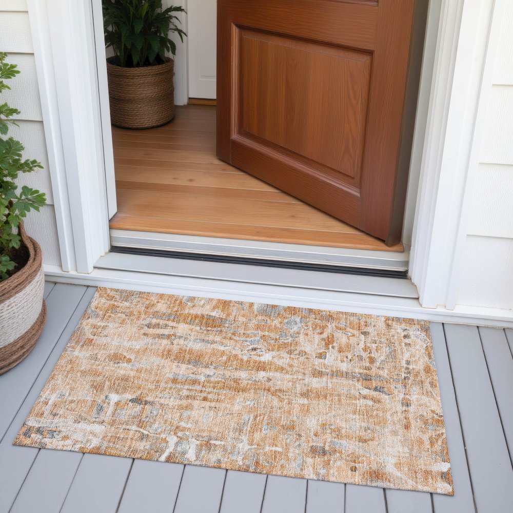 Machine Washable Indoor/Outdoor Chantille ACN2120 Orange 1'8" x 2'6" Rug. Picture 6