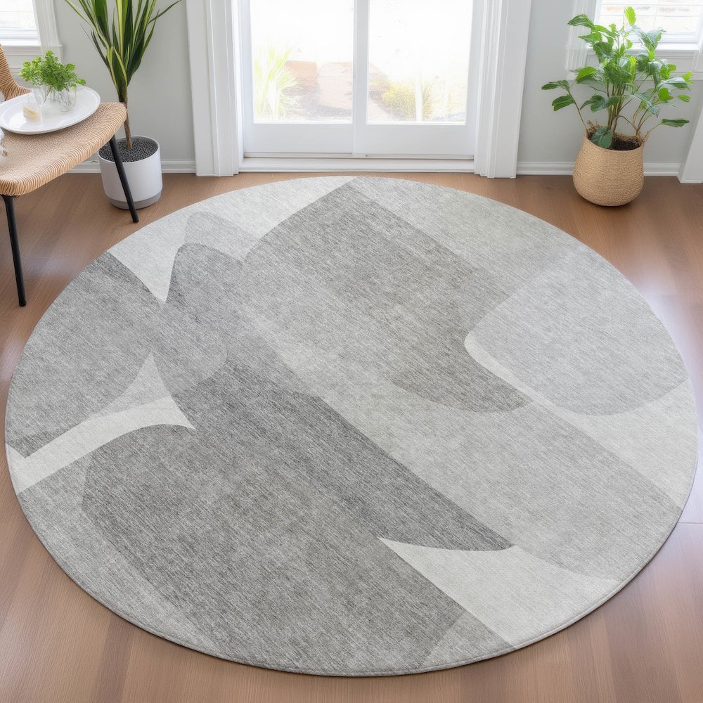 Machine Washable Indoor/Outdoor Chantille ACN2121 Linen 8' x 8' Round Rug. Picture 5