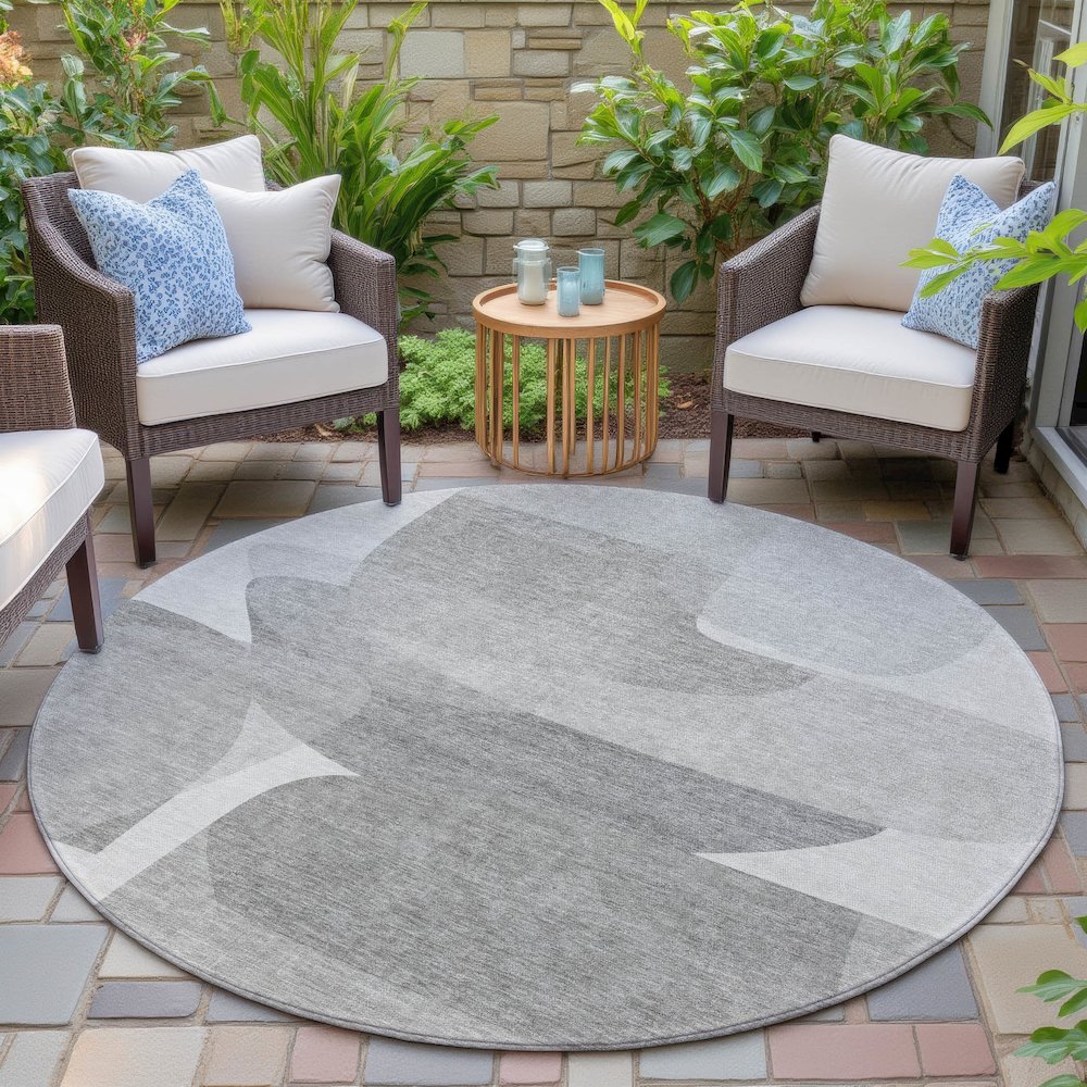 Machine Washable Indoor/Outdoor Chantille ACN2121 Linen 8' x 8' Round Rug. Picture 6
