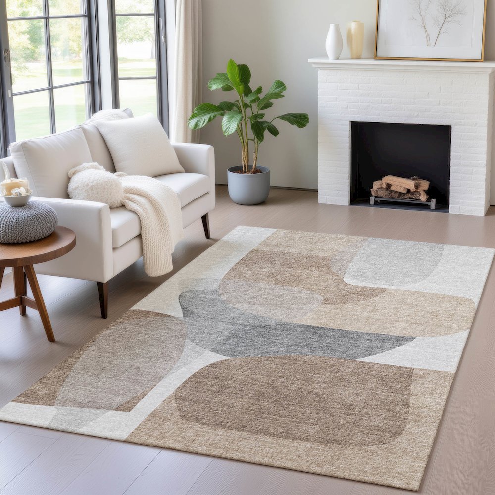 Machine Washable Indoor/Outdoor Chantille ACN2121 Mocha 2'6" x 3'10" Rug. Picture 5