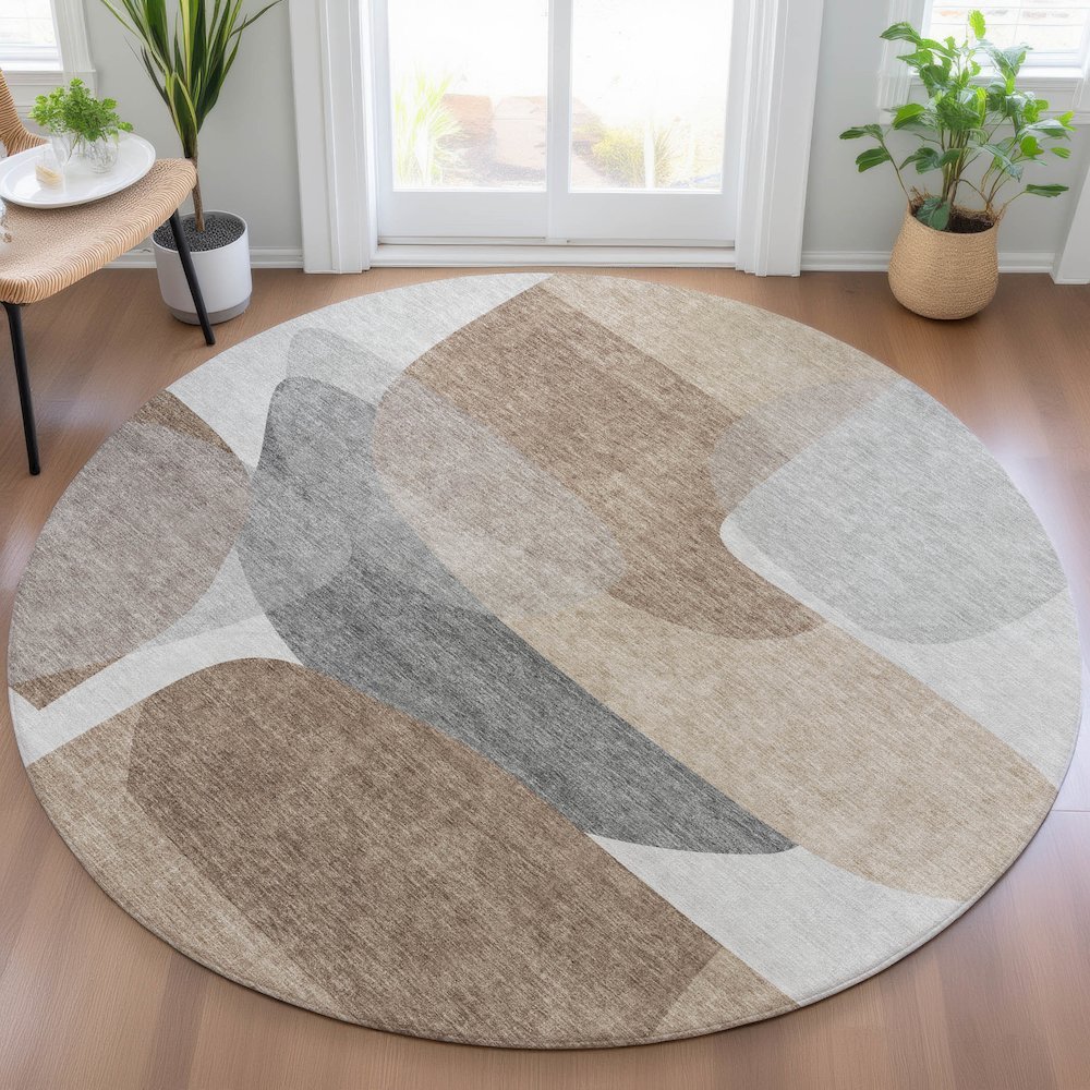 Machine Washable Indoor/Outdoor Chantille ACN2121 Mocha 8' x 8' Round Rug. Picture 5