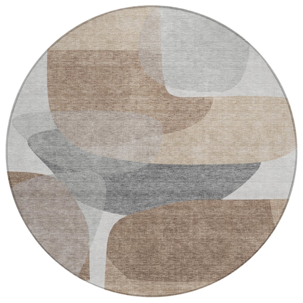 Machine Washable Indoor/Outdoor Chantille ACN2121 Mocha 8' x 8' Round Rug. Picture 1