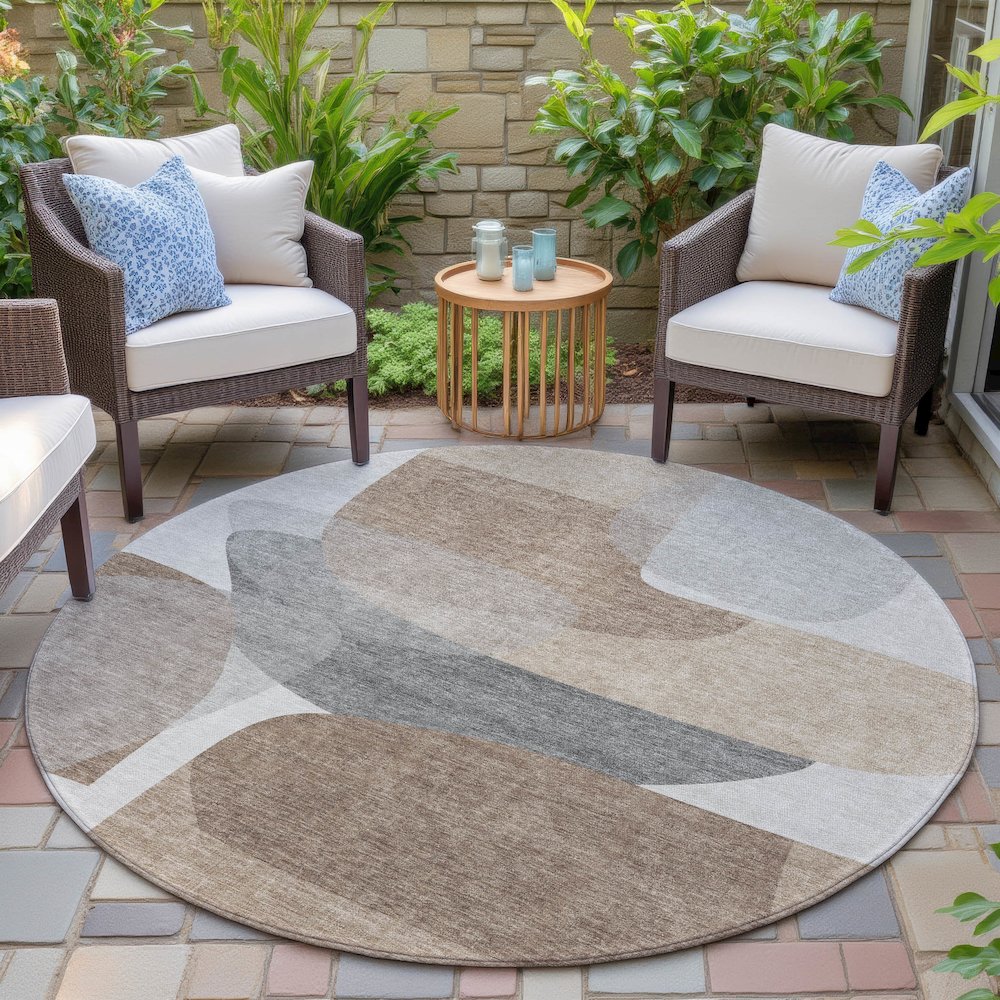 Machine Washable Indoor/Outdoor Chantille ACN2121 Mocha 8' x 8' Round Rug. Picture 6