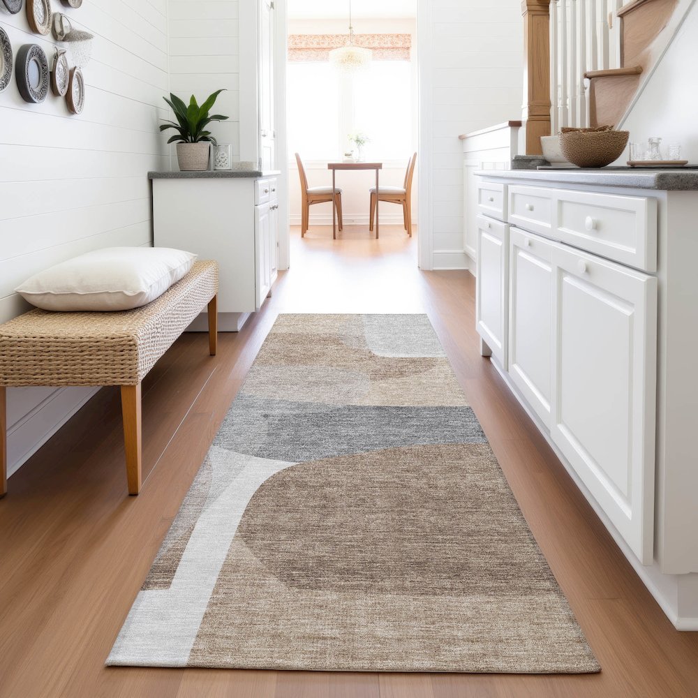 Machine Washable Indoor/Outdoor Chantille ACN2121 Mocha 2'3" x 7'6" Runner Rug. Picture 5