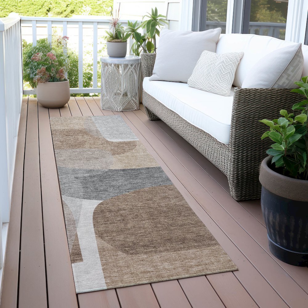 Machine Washable Indoor/Outdoor Chantille ACN2121 Mocha 2'3" x 7'6" Runner Rug. Picture 6