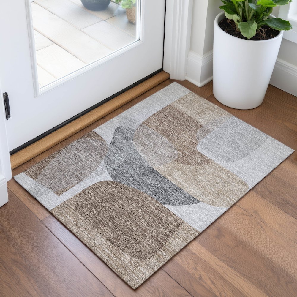 Machine Washable Indoor/Outdoor Chantille ACN2121 Mocha 1'8" x 2'6" Rug. Picture 5