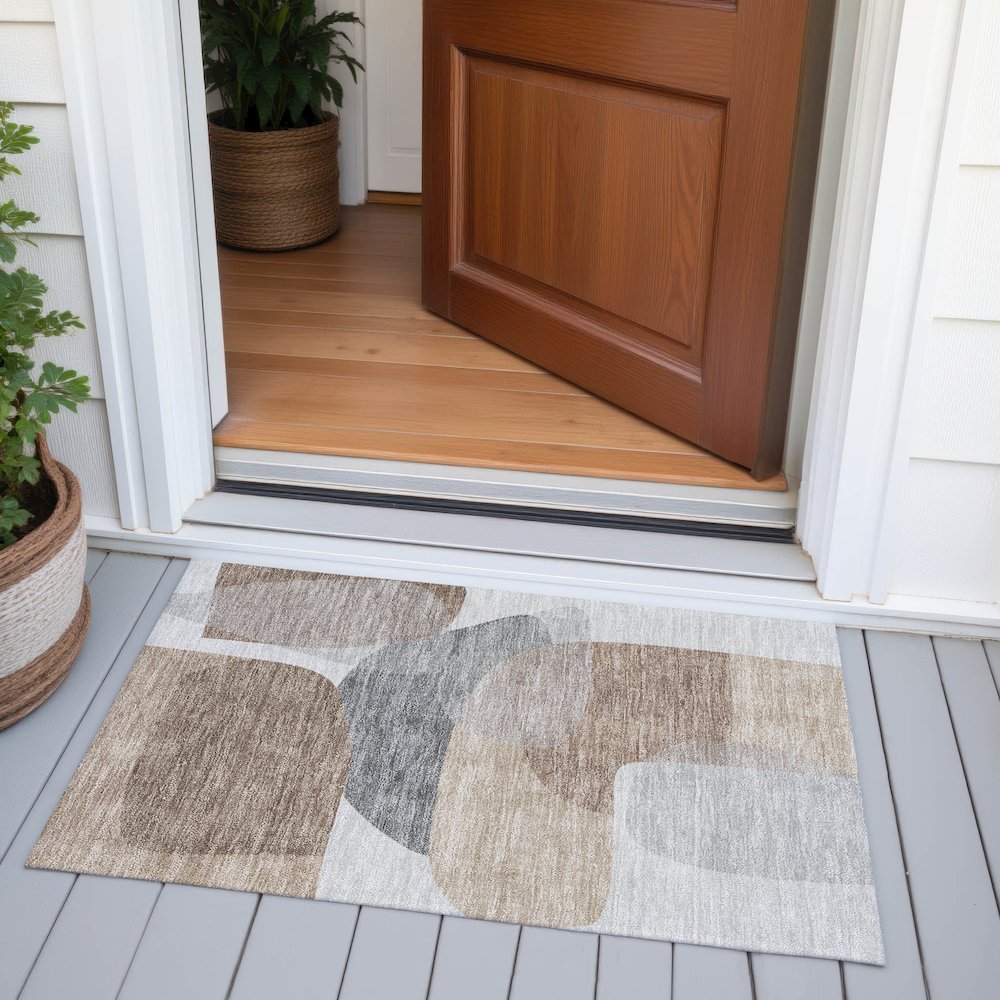 Machine Washable Indoor/Outdoor Chantille ACN2121 Mocha 1'8" x 2'6" Rug. Picture 6