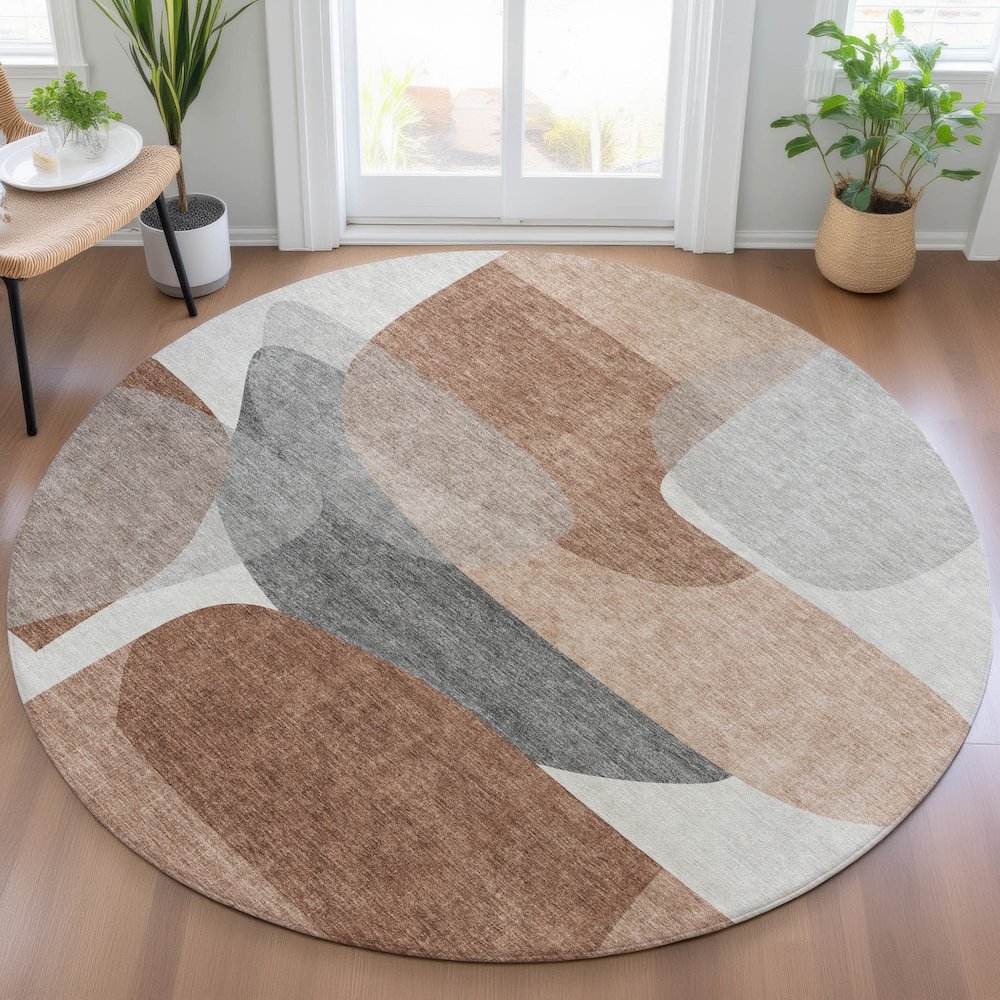Machine Washable Indoor/Outdoor Chantille ACN2121 Paprika 8' x 8' Round Rug. Picture 5