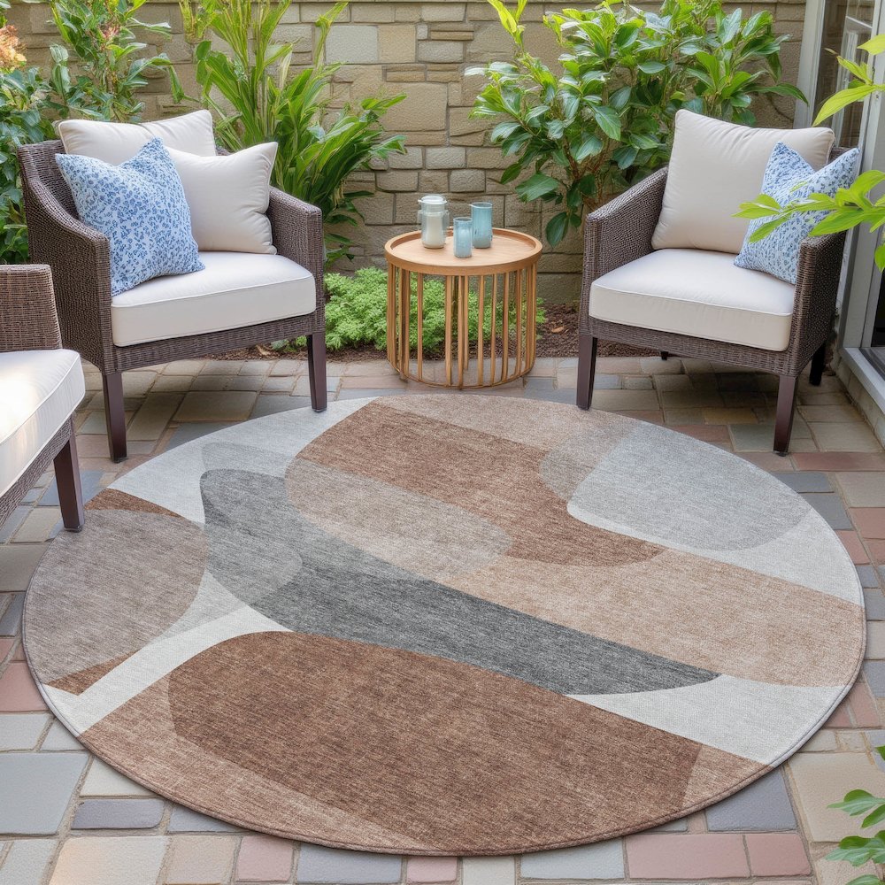 Machine Washable Indoor/Outdoor Chantille ACN2121 Paprika 8' x 8' Round Rug. Picture 6