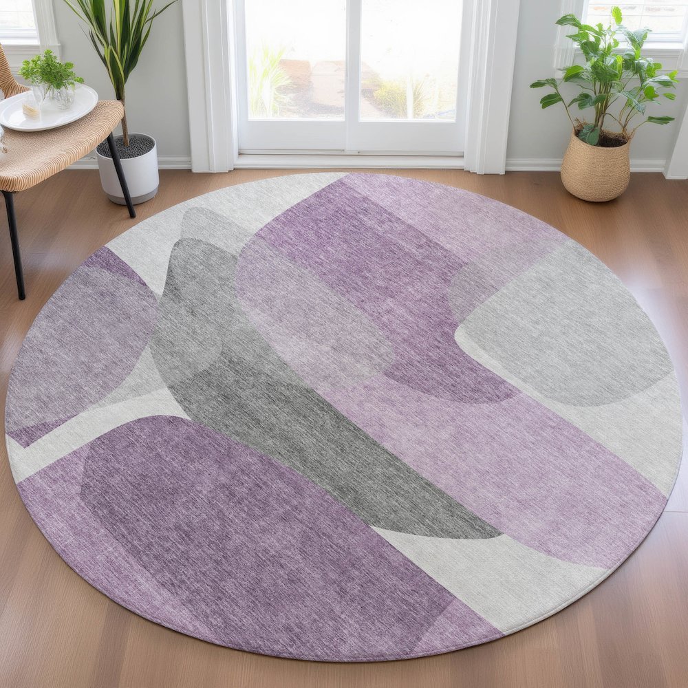 Machine Washable Indoor/Outdoor Chantille ACN2121 Purple 8' x 8' Round Rug. Picture 5