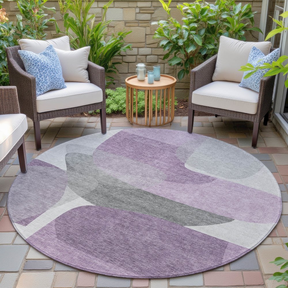 Machine Washable Indoor/Outdoor Chantille ACN2121 Purple 8' x 8' Round Rug. Picture 6