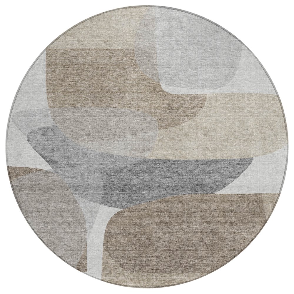 Machine Washable Indoor/Outdoor Chantille ACN2121 Taupe 8' x 8' Round Rug. Picture 1