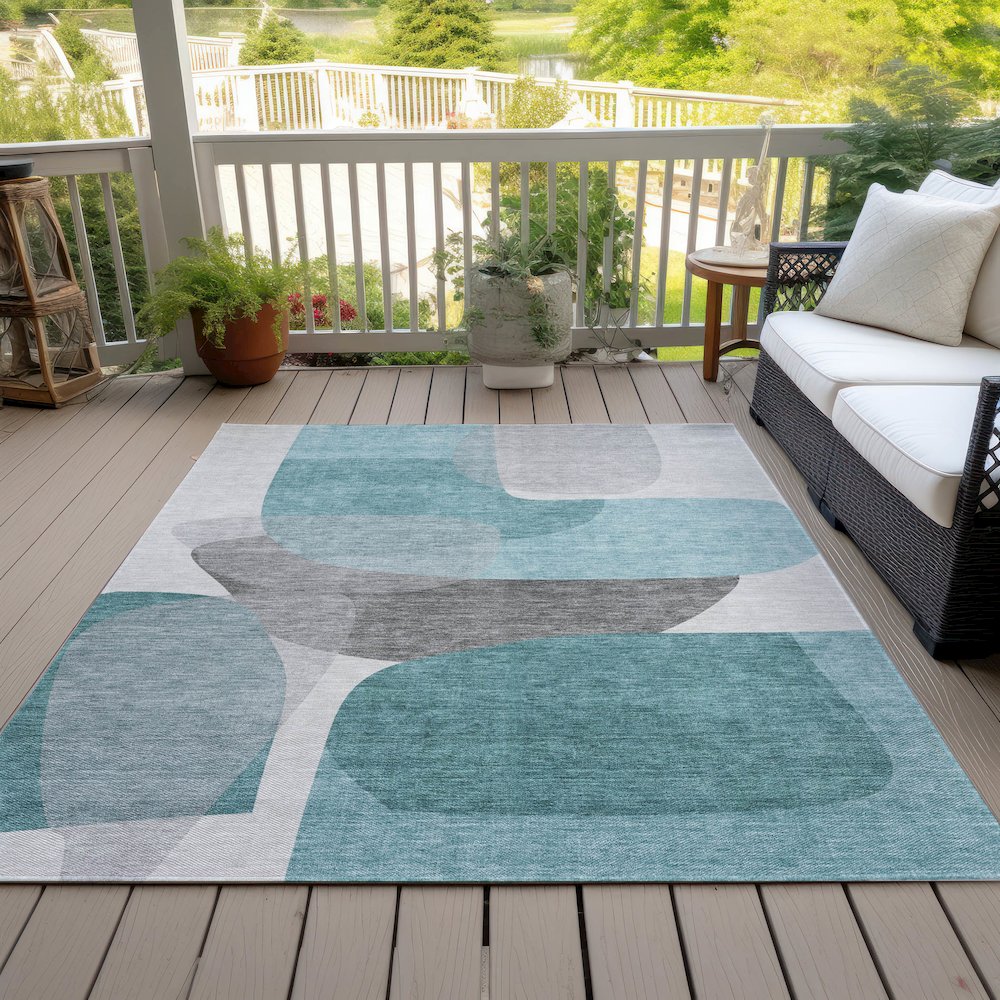 Machine Washable Indoor/Outdoor Chantille ACN2121 Teal 2'6" x 3'10" Rug. Picture 8