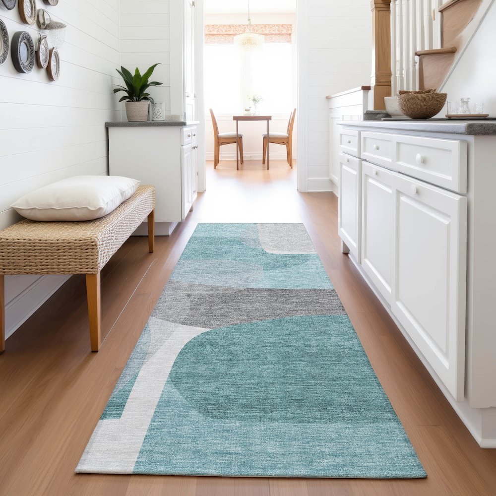 Machine Washable Indoor/Outdoor Chantille ACN2121 Teal 2'3" x 7'6" Runner Rug. Picture 5