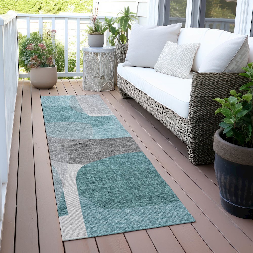 Machine Washable Indoor/Outdoor Chantille ACN2121 Teal 2'3" x 7'6" Runner Rug. Picture 6