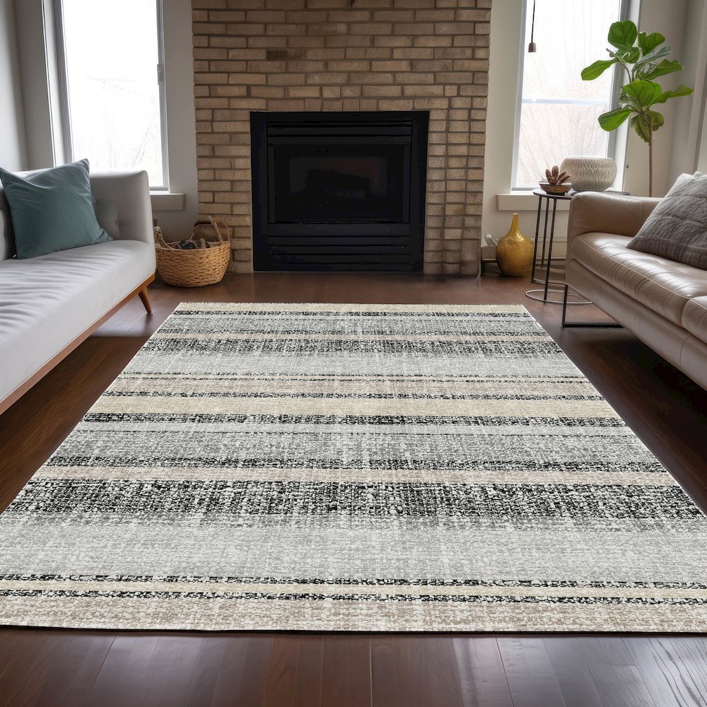 Machine Washable Indoor/Outdoor Chantille ACN2122 Black 2'6" x 3'10" Rug. Picture 6