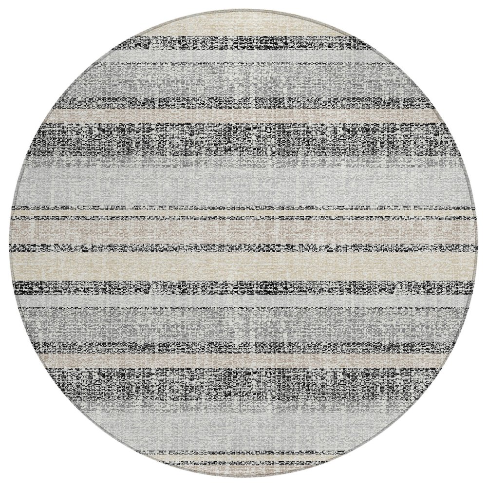 Machine Washable Indoor/Outdoor Chantille ACN2122 Black 8' x 8' Round Rug. Picture 1