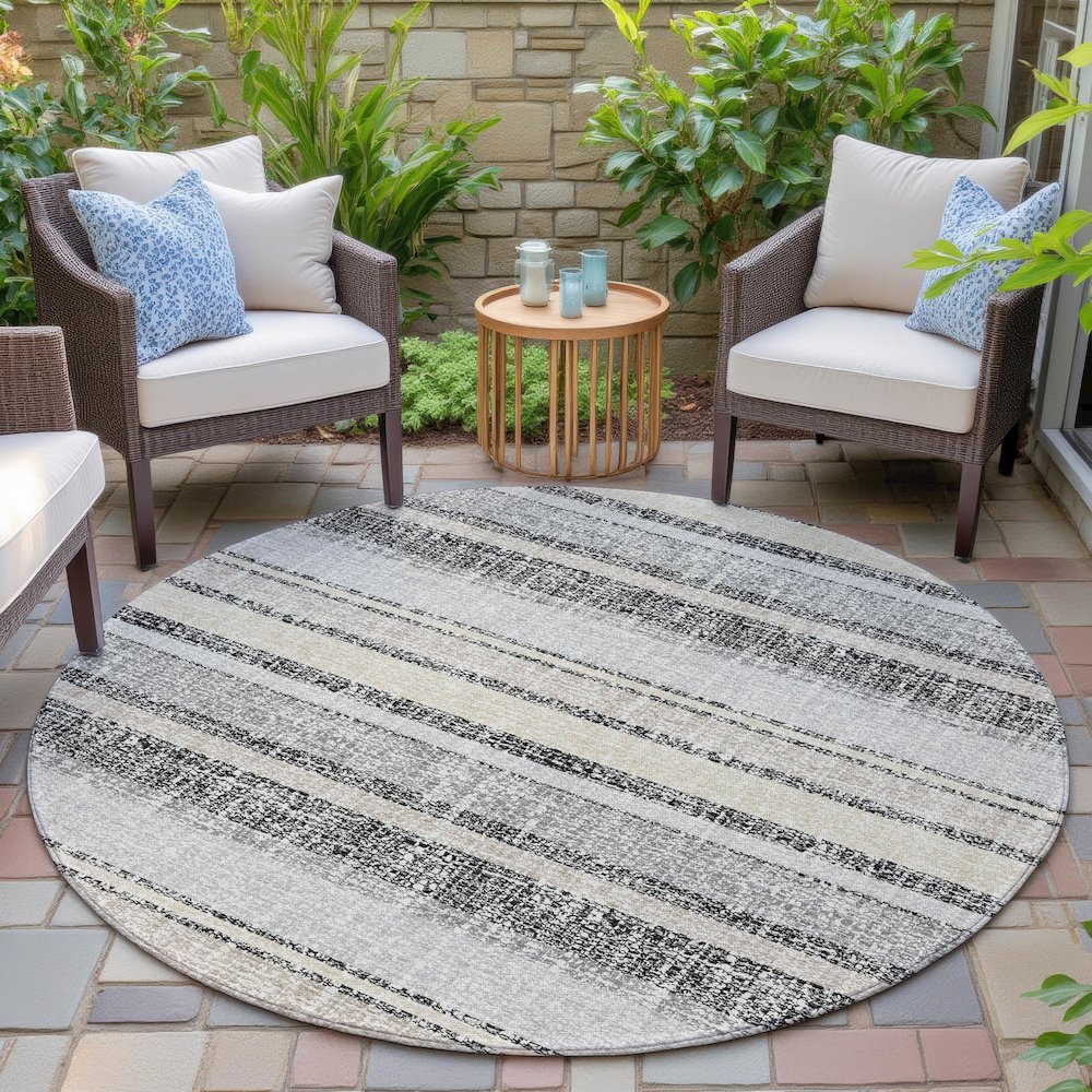 Machine Washable Indoor/Outdoor Chantille ACN2122 Black 8' x 8' Round Rug. Picture 6