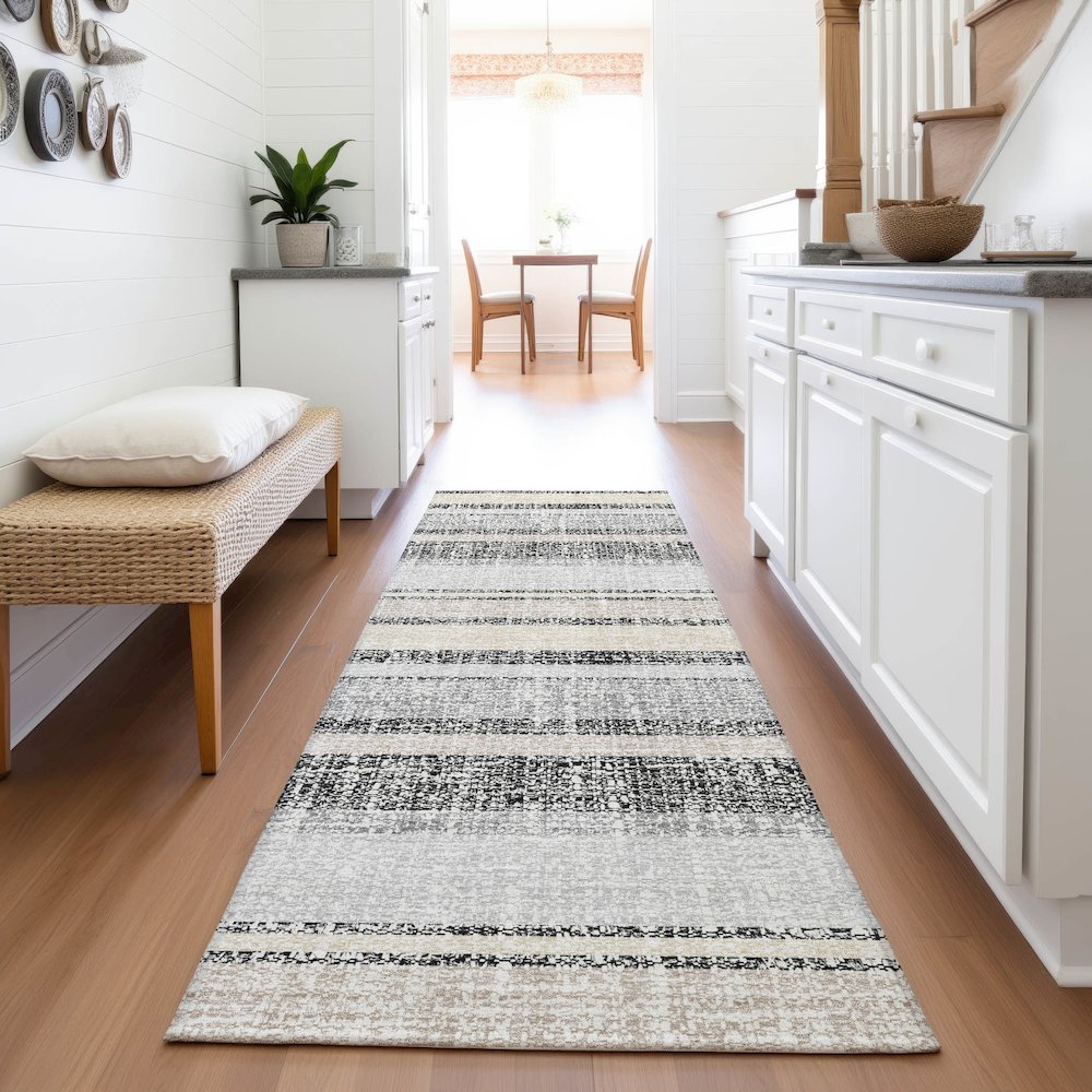Machine Washable Indoor/Outdoor Chantille ACN2122 Black 2'3" x 7'6" Runner Rug. Picture 5