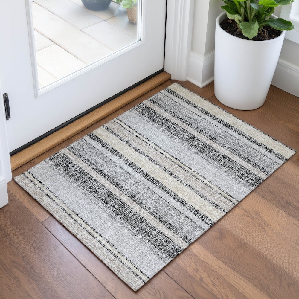 Machine Washable Indoor/Outdoor Chantille ACN2122 Black 1'8" x 2'6" Rug. Picture 5