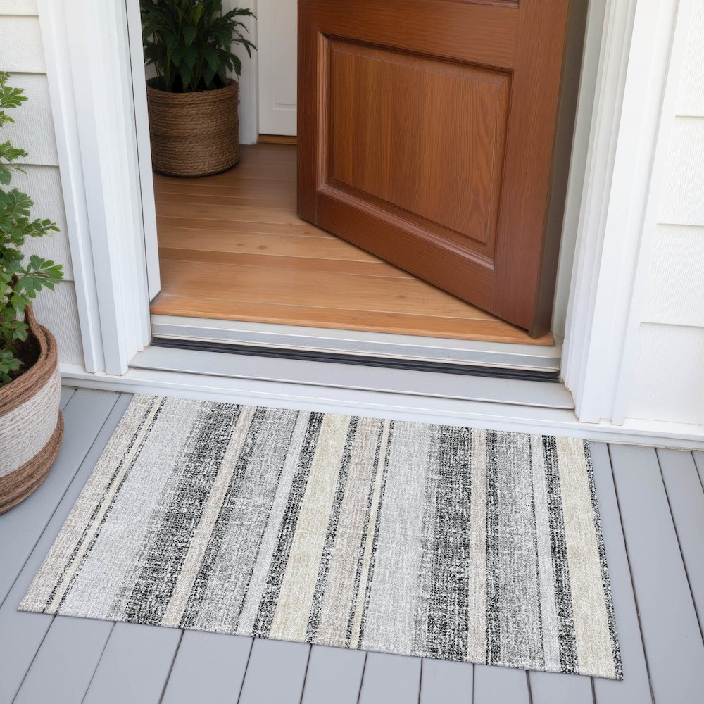 Machine Washable Indoor/Outdoor Chantille ACN2122 Black 1'8" x 2'6" Rug. Picture 6