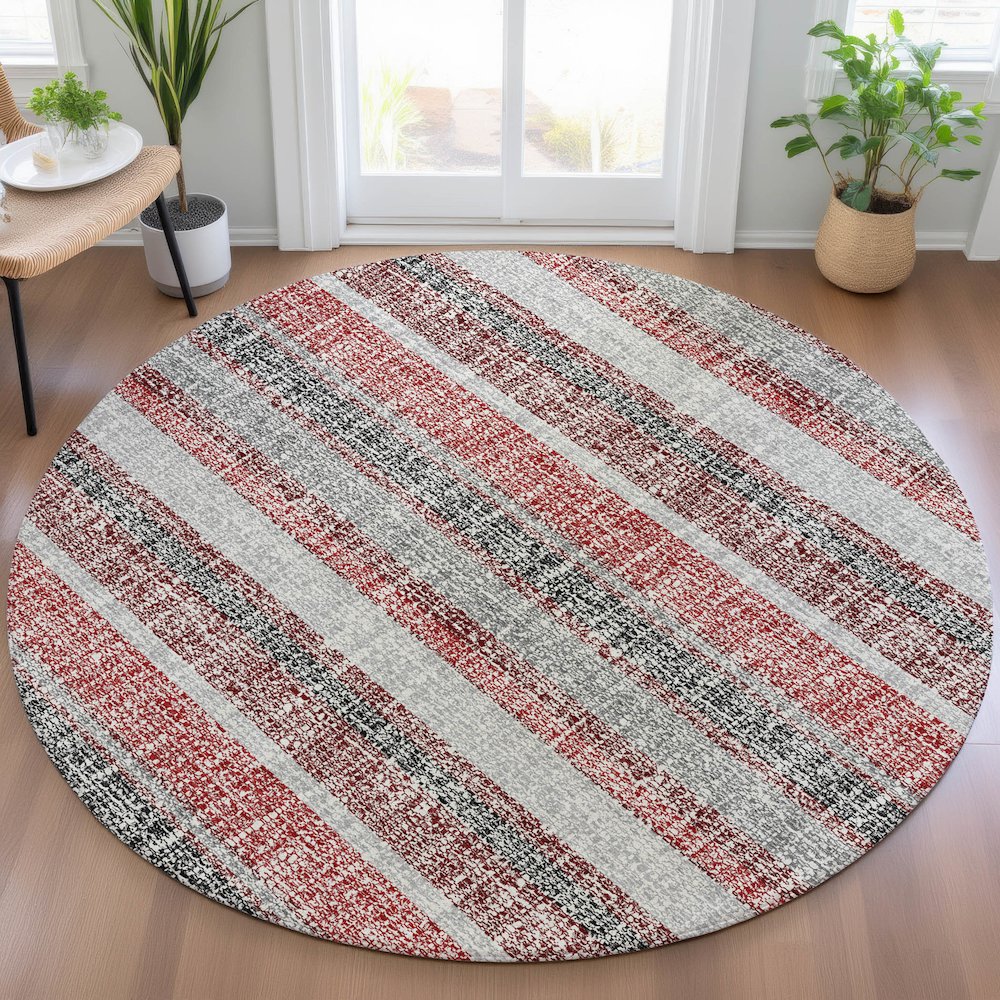 Machine Washable Indoor/Outdoor Chantille ACN2122 Burgundy 8' x 8' Round Rug. Picture 5