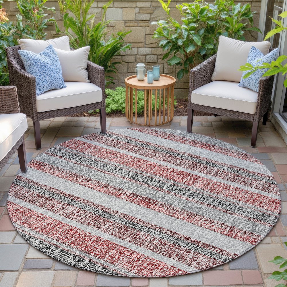 Machine Washable Indoor/Outdoor Chantille ACN2122 Burgundy 8' x 8' Round Rug. Picture 6